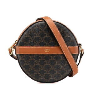 Celine Triomphe Round Shoulder Bag Black Brown Leather